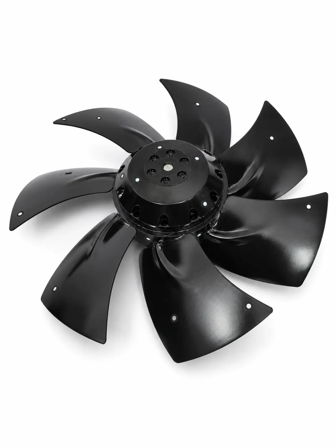 Cooling fan metal impeller and stamped metal fan blade assembly