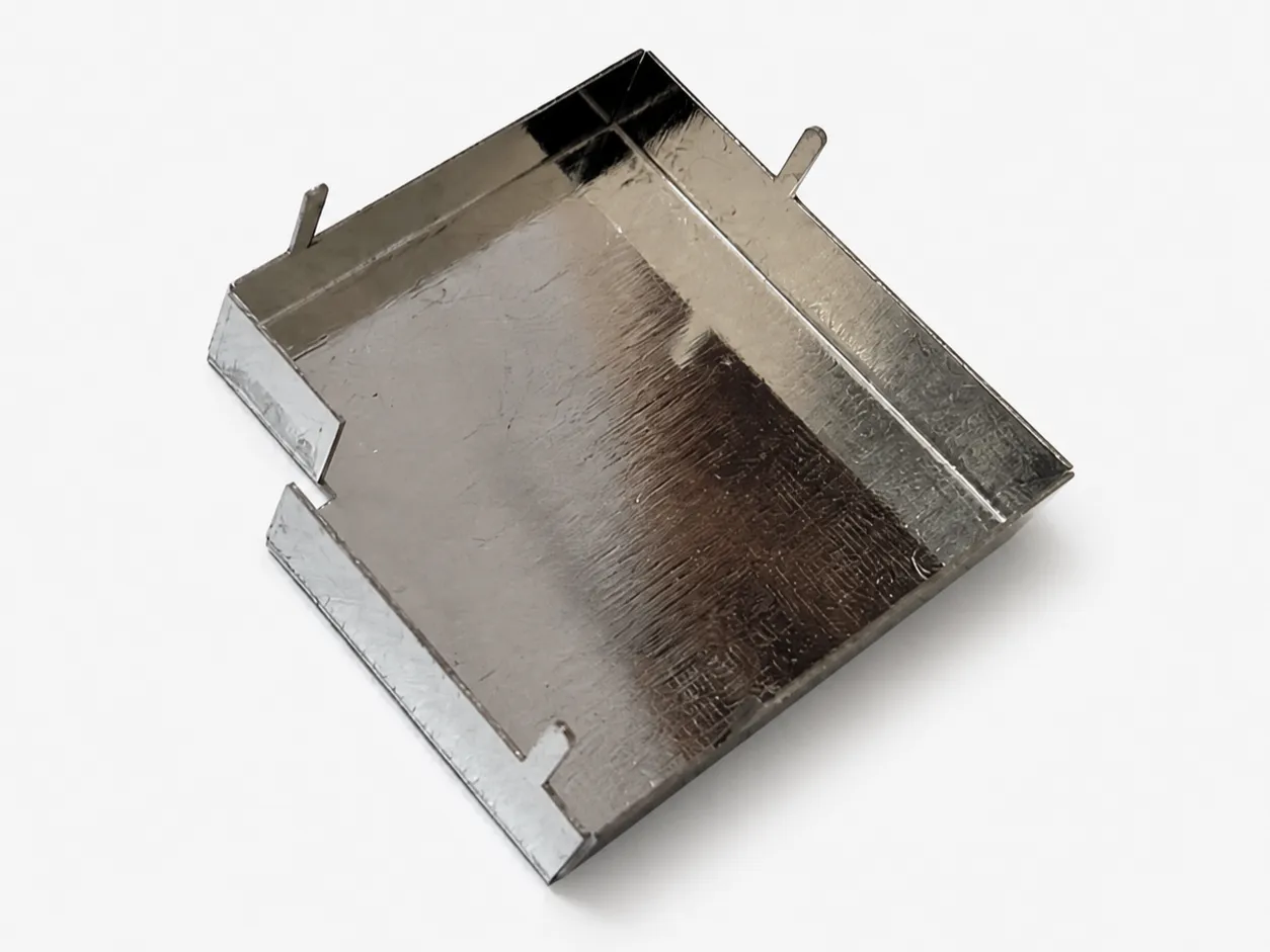 Open stamped metal EMI RF shielding can with mounting tabs