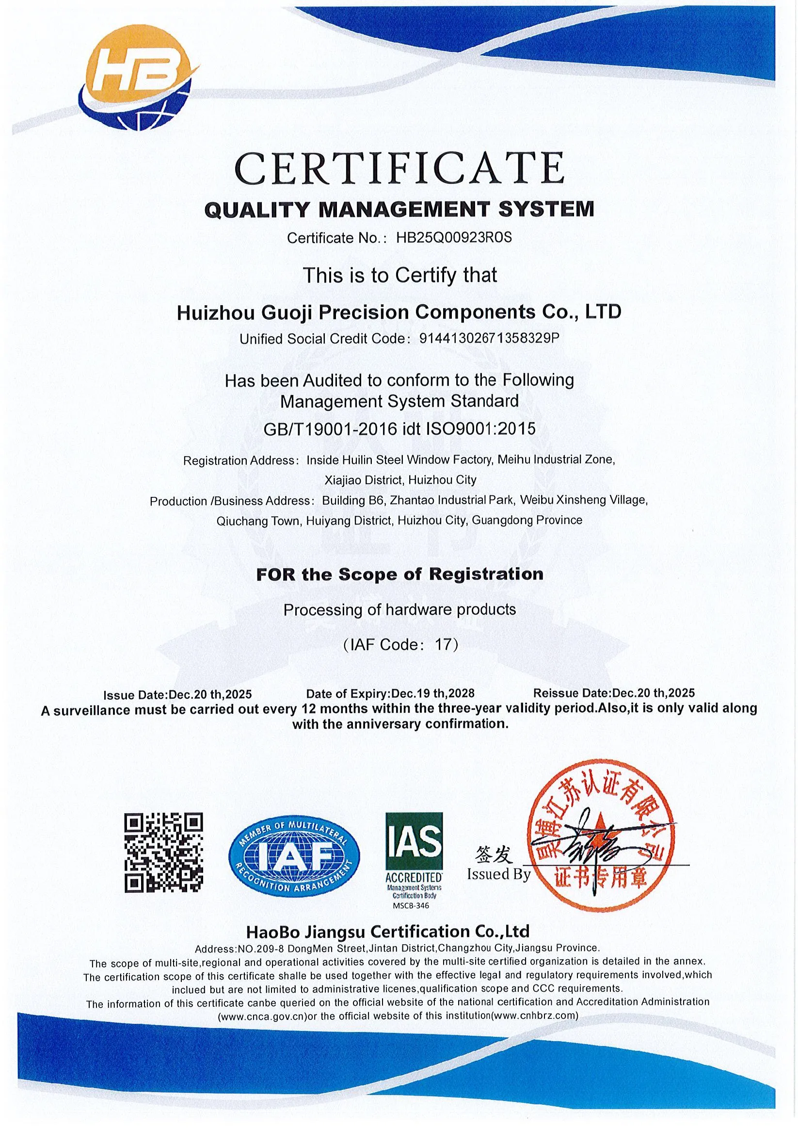 ISO 9001:2015 · Preview of the original certificate