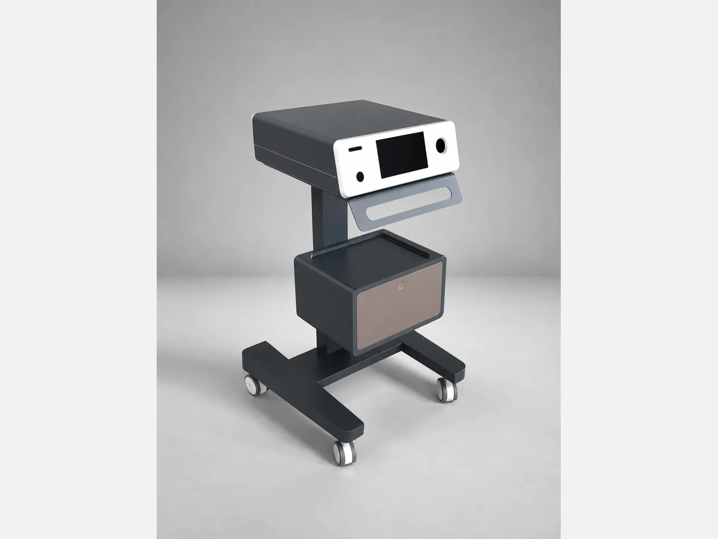 Medical instrument metal housing on mobile equipment cart