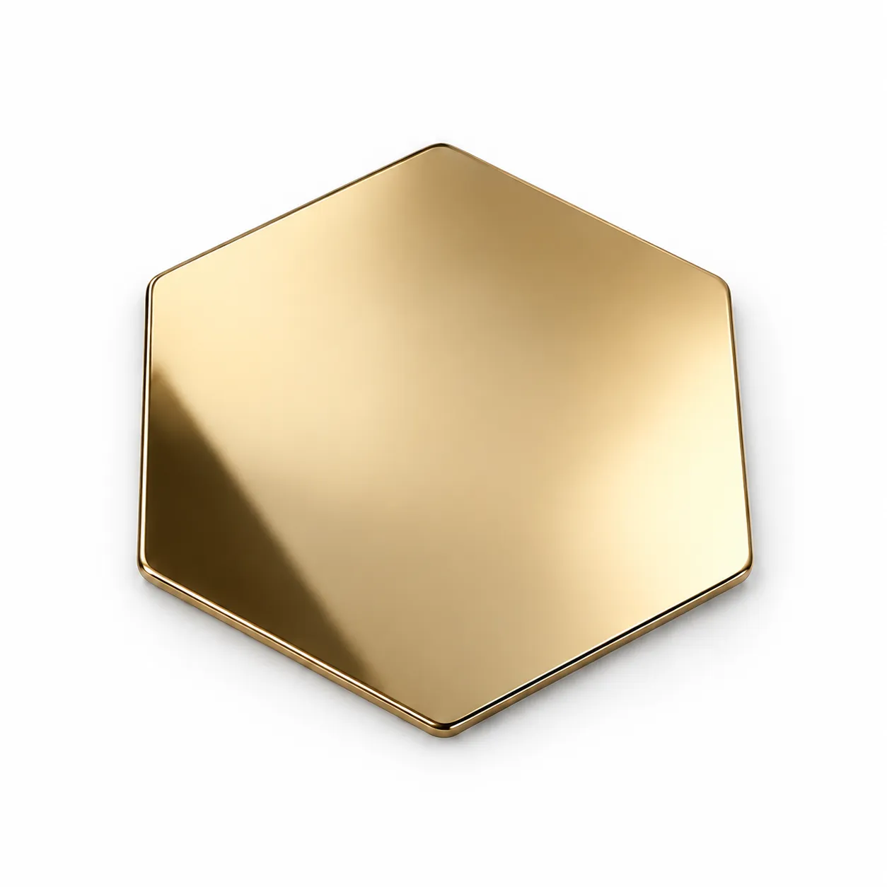 Hexagonal coaster with a mirror-like gold-tone appearance