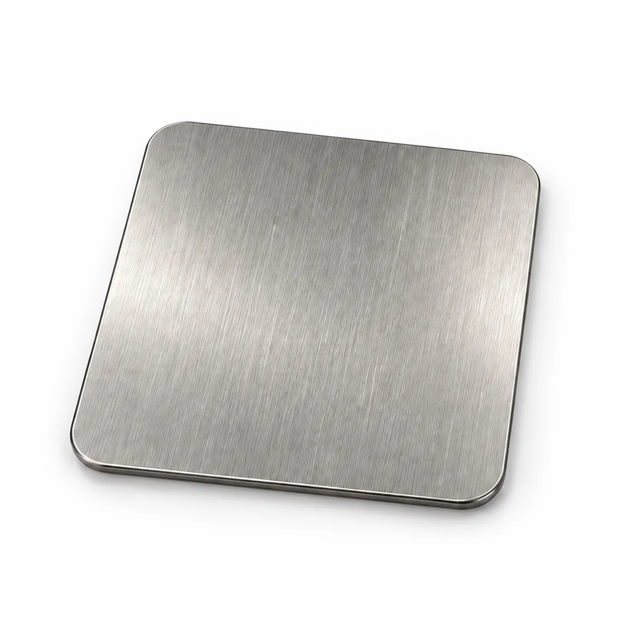 Rounded-square coaster with a brushed silver appearance