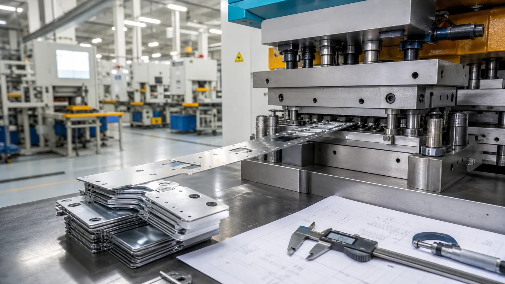 Progressive die stamping process and production tooling setup